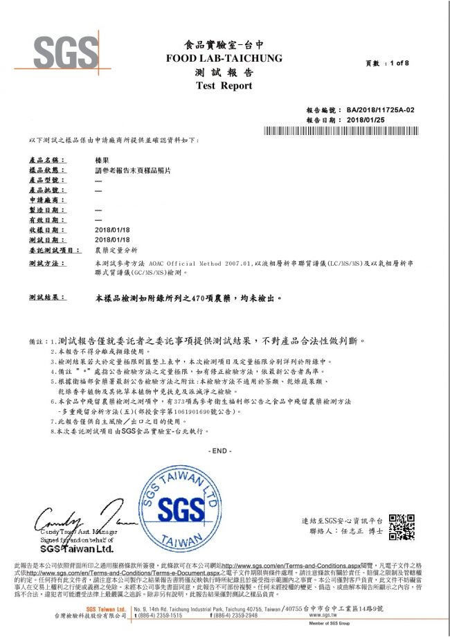 榛果-SGS農藥檢驗合格